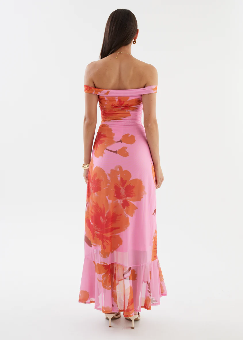 Jiya Off Shoulder Mesh Maxi Dress - Pink Hibiscus - Image 7