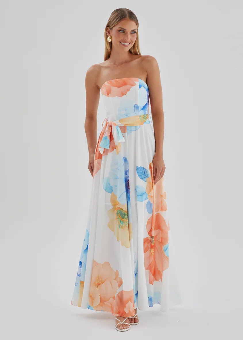 Jorgia Strapless Maxi Dress - Orange Bloom - Image 2