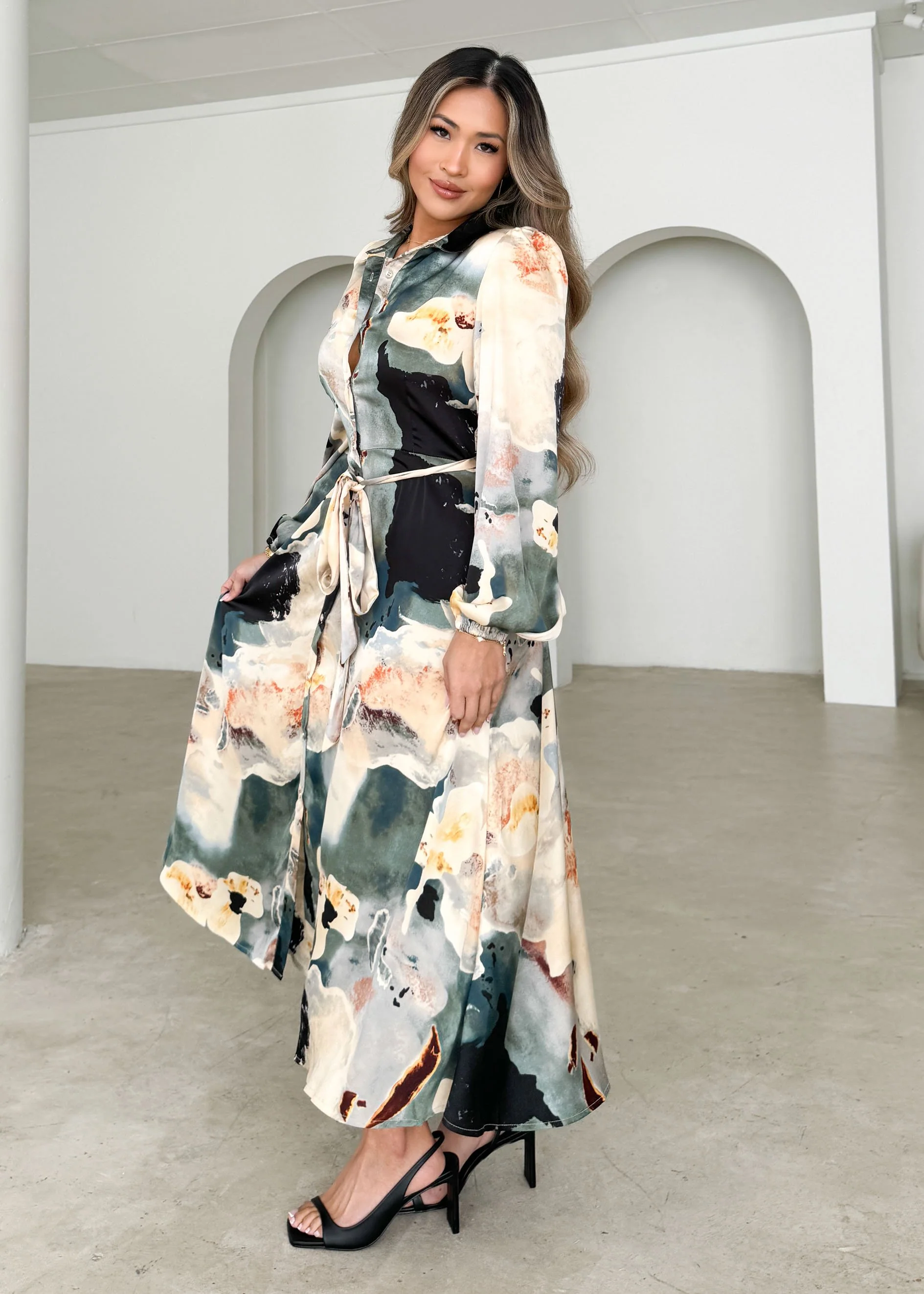 Josefina Midi Dress - Green Marble - Image 4