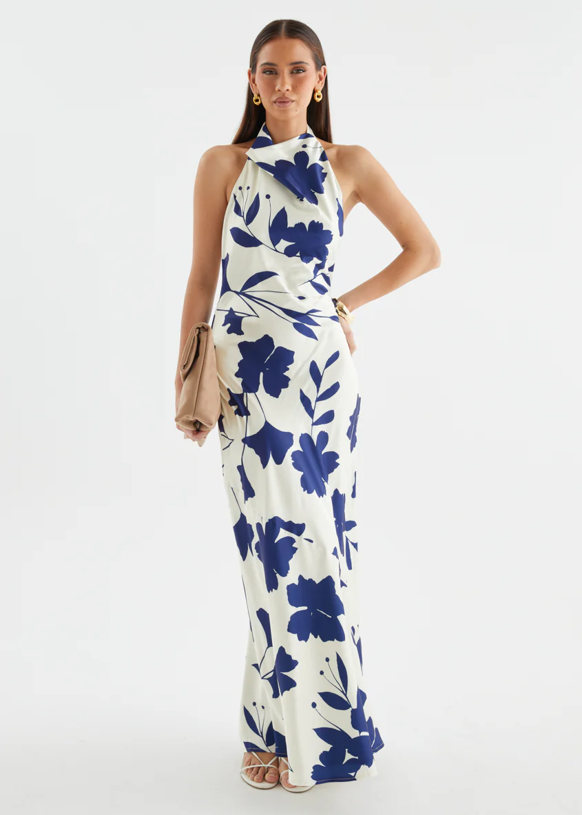 Joslin Halter Maxi Dress - Navy Leaf - Image 5