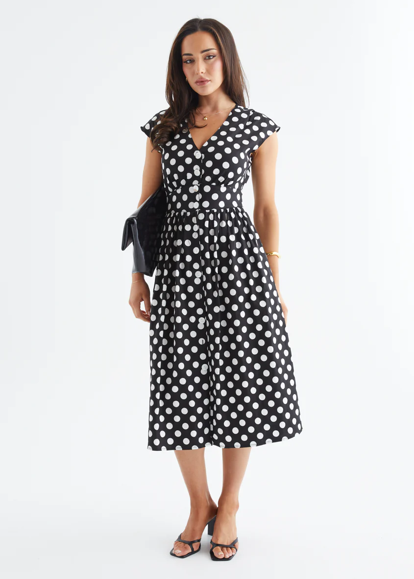 Jovianne Midi Dress - Black Polka - Image 4