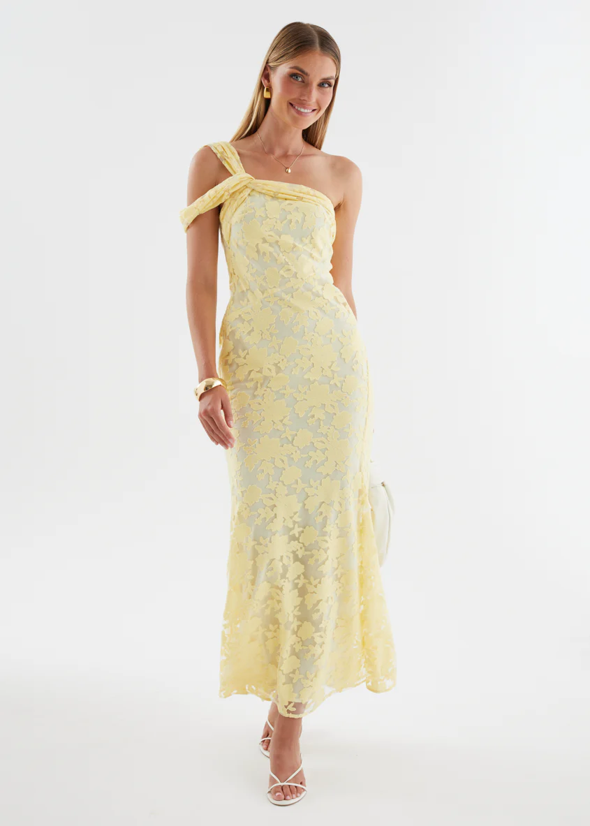 Katie One Shoulder Midi Dress - Yellow - Image 3