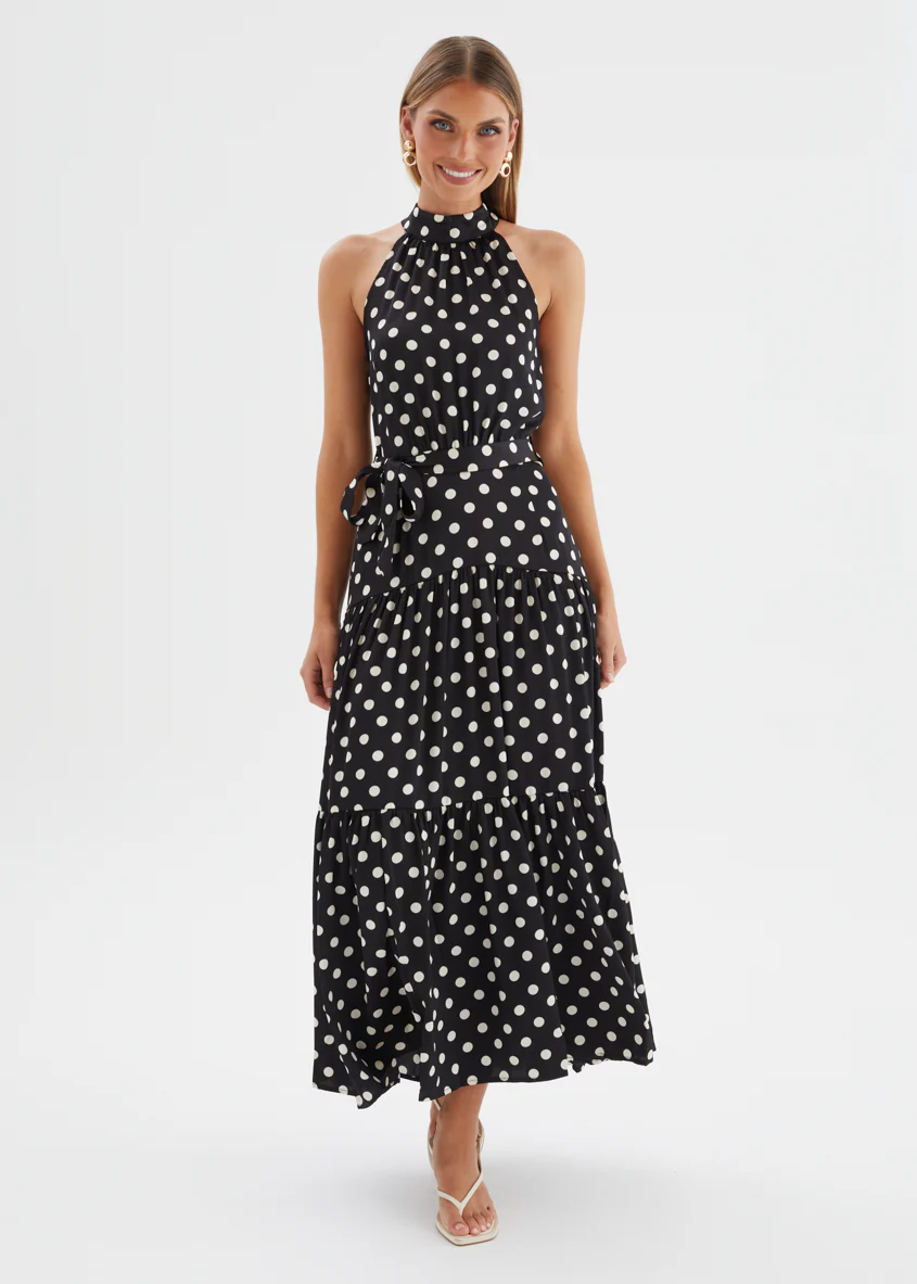 Katrina Halter Maxi Dress - Black Polka - Image 4