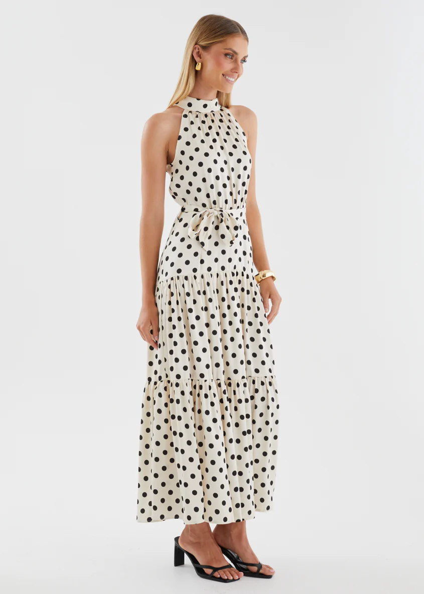 Katrina Halter Maxi Dress - Cream Polka - Image 8