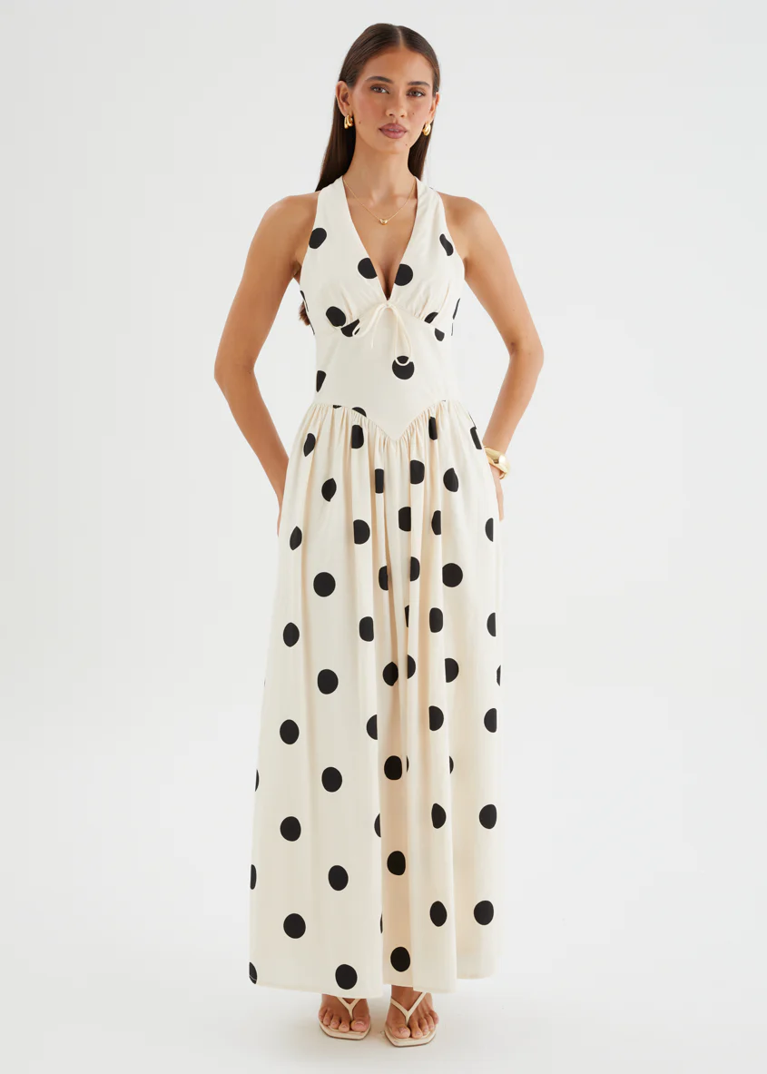 Kelsy Halter Maxi Dress - Beige Polka - Image 4