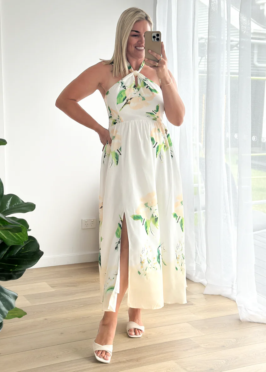 Kendall Halter Midi Dress - Lemon Blossom - Image 13
