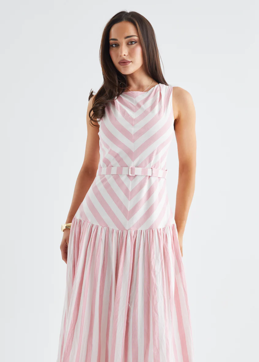 Kingston Midi Dress - Pink Stripe - Image 3