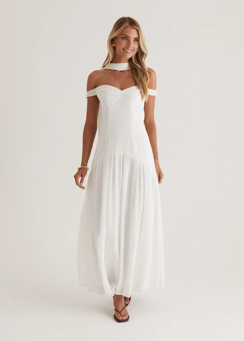 Kirah Off Shoulder Maxi Dress - Off White - Image 6