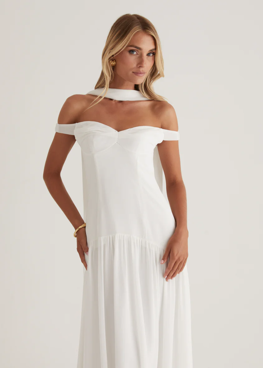Kirah Off Shoulder Maxi Dress - Off White - Image 8