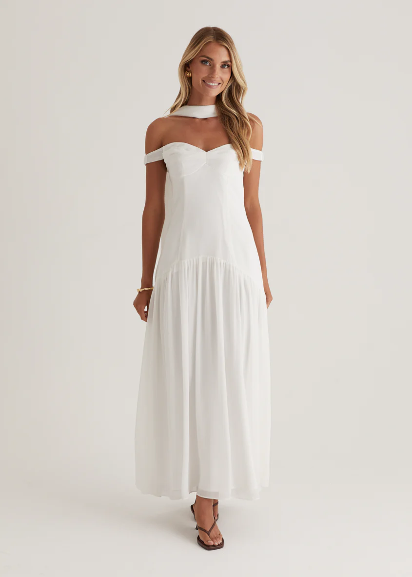 Kirah Off Shoulder Maxi Dress - Off White - Image 9