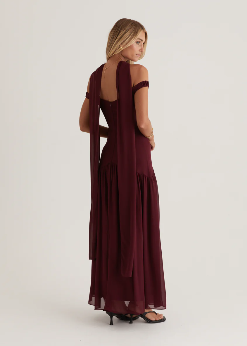 Kirah Off Shoulder Maxi Dress - Wine - Image 11