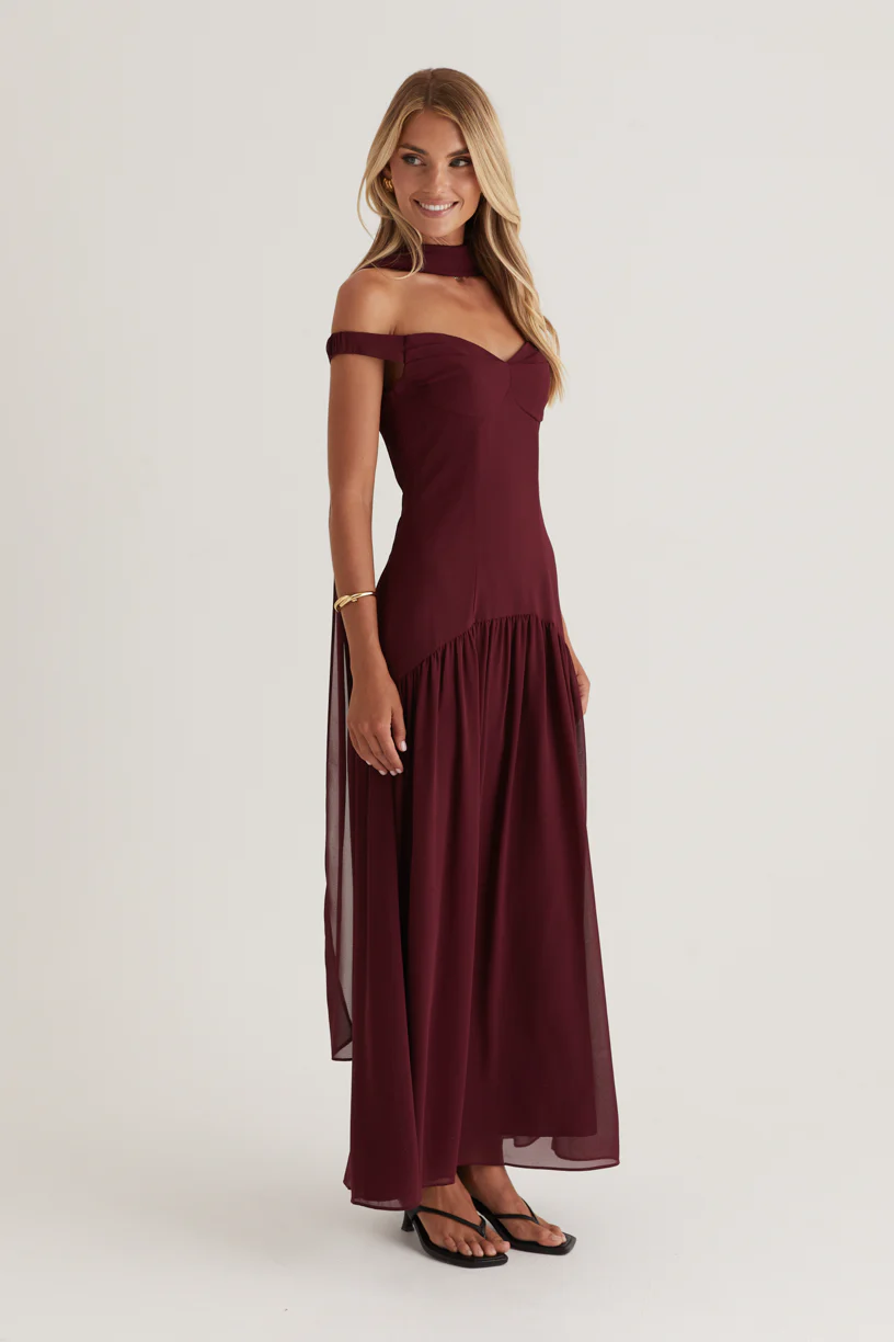 Kirah Off Shoulder Maxi Dress - Wine - Image 13