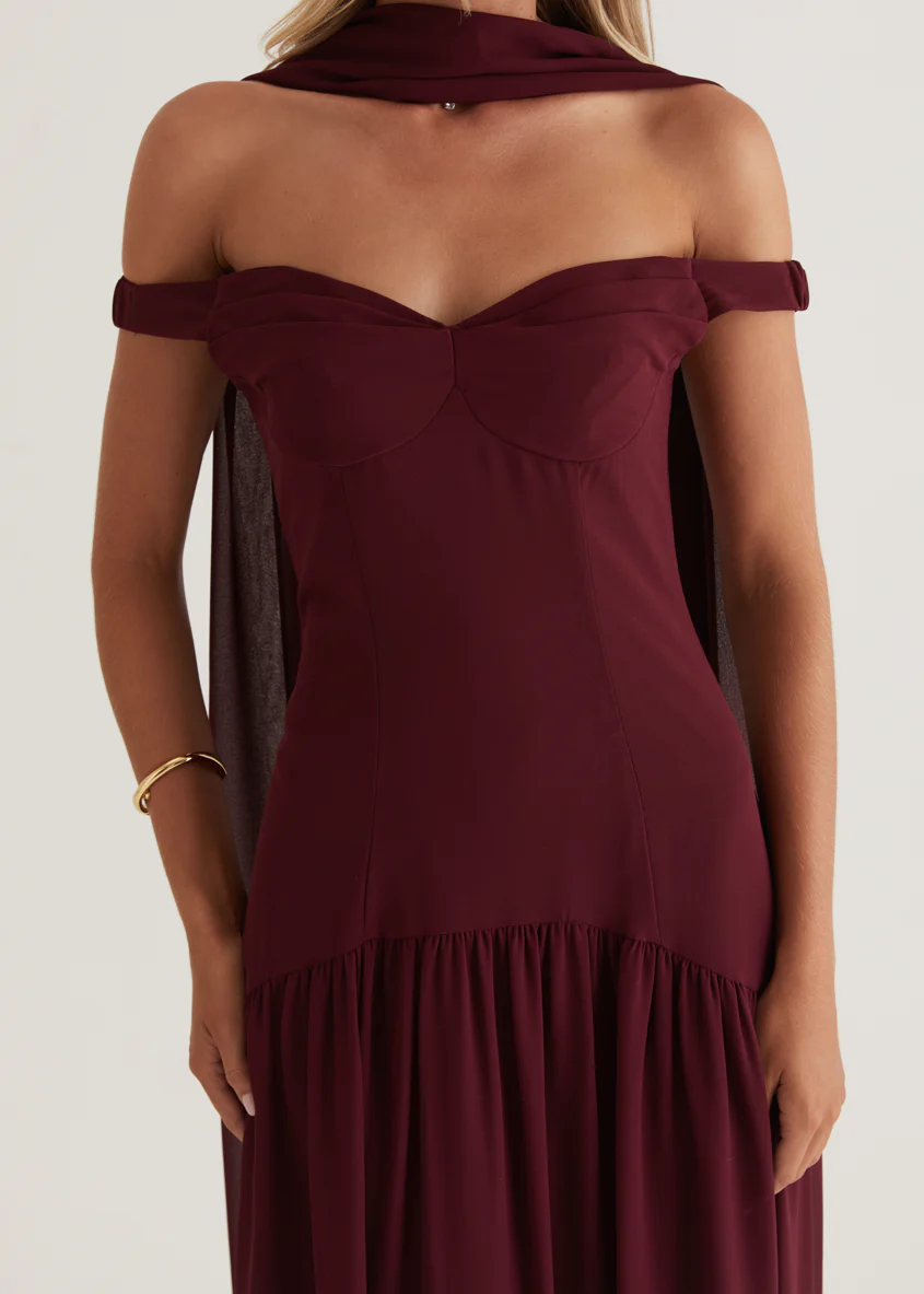 Kirah Off Shoulder Maxi Dress - Wine - Image 14