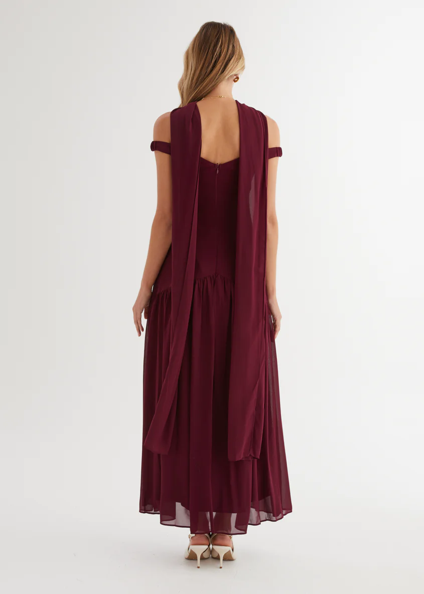 Kirah Off Shoulder Maxi Dress - Wine - Image 15