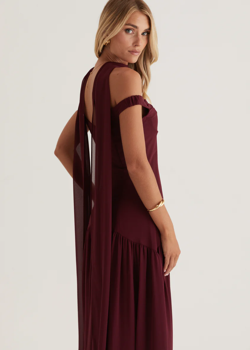 Kirah Off Shoulder Maxi Dress - Wine - Image 6