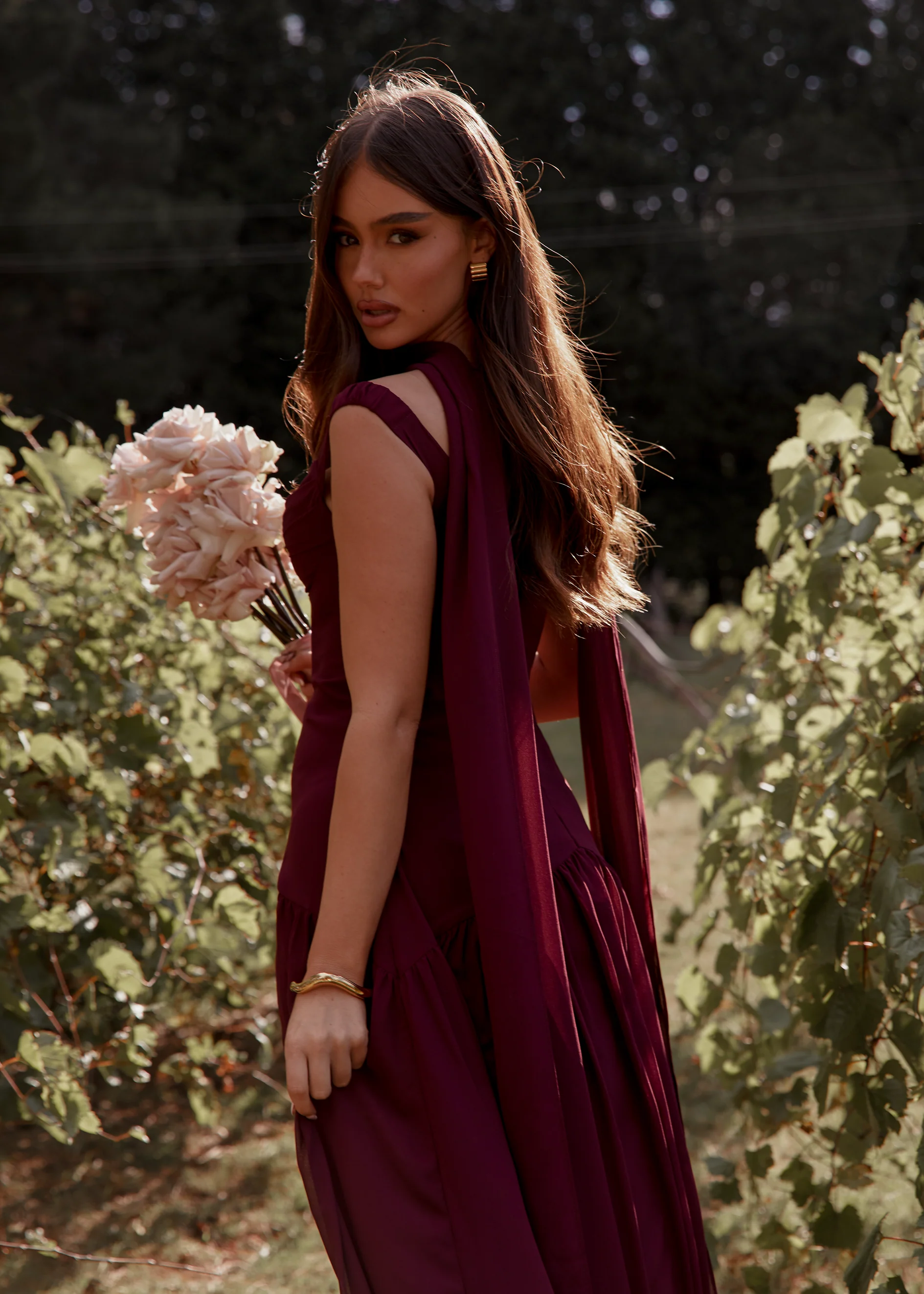 Kirah Off Shoulder Maxi Dress - Wine - Image 9