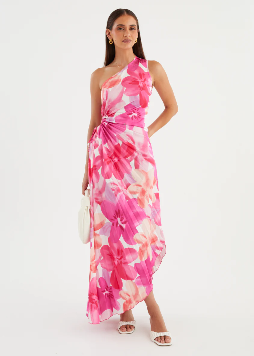 Kiyo One Shoulder Midi Dress - Pink Petal - Image 2