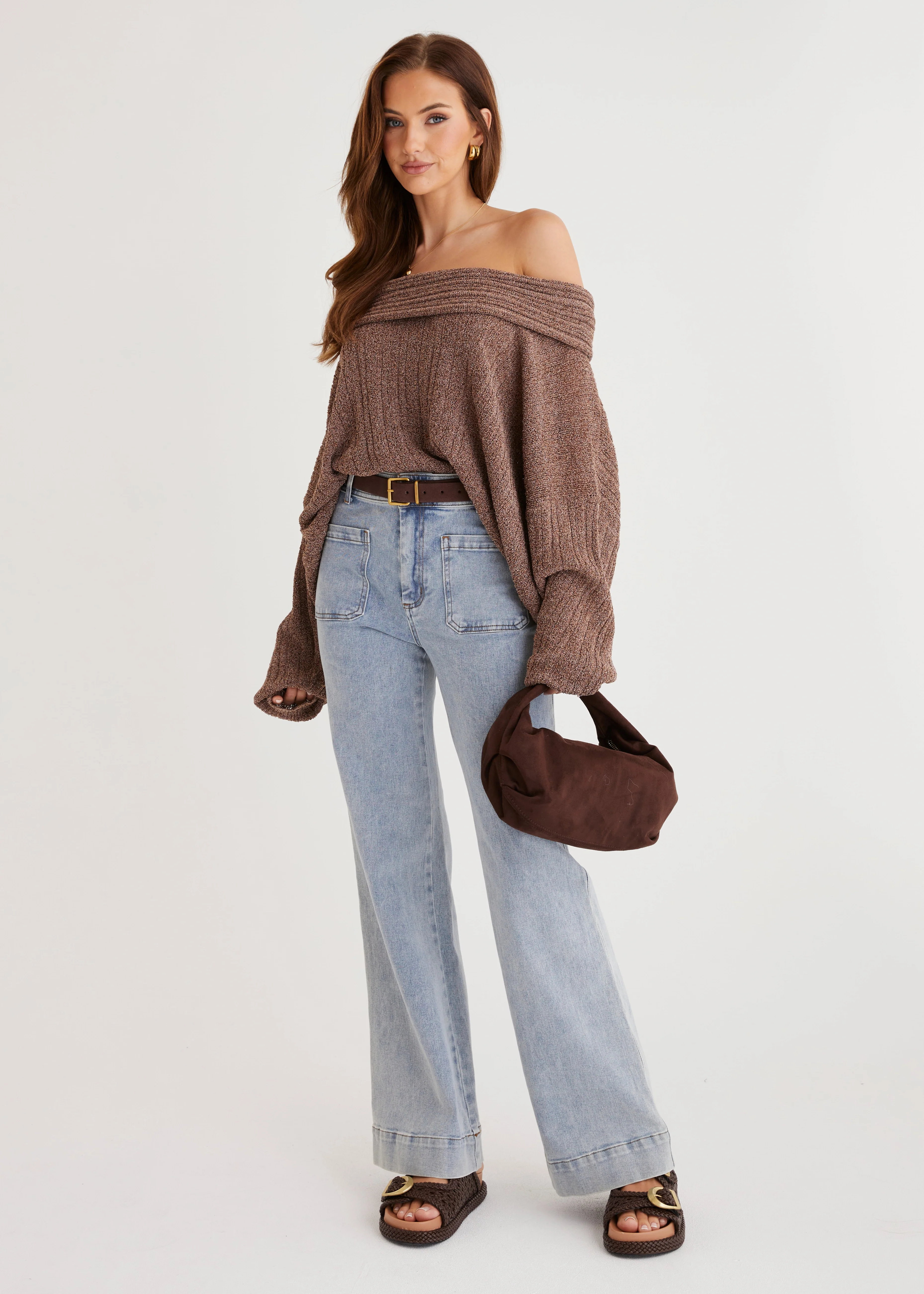 Knoxville Off Shoulder Sweater - Mocha - Image 5