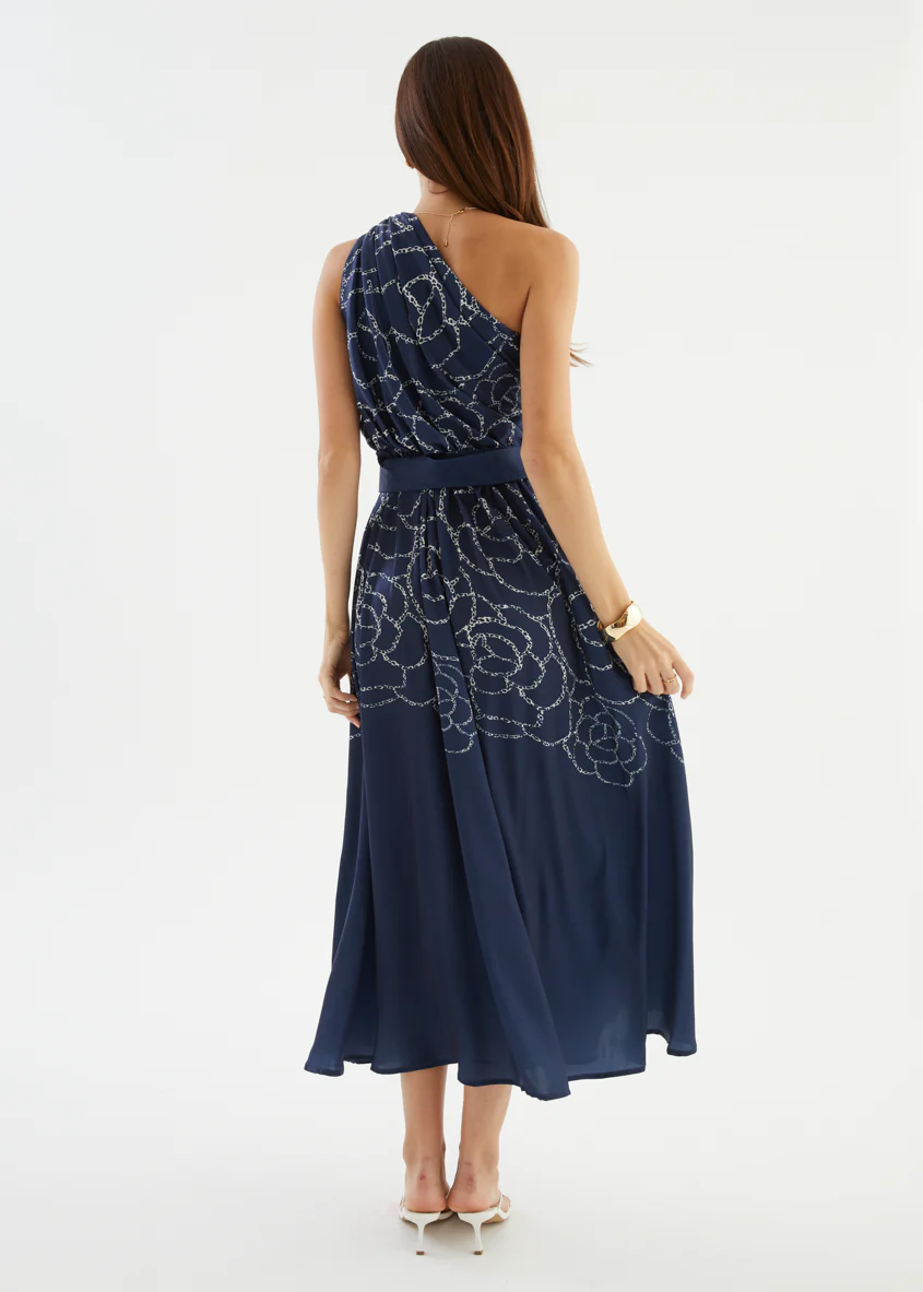 Korah One Shoulder Midi Dress - Navy Abstract - Image 6