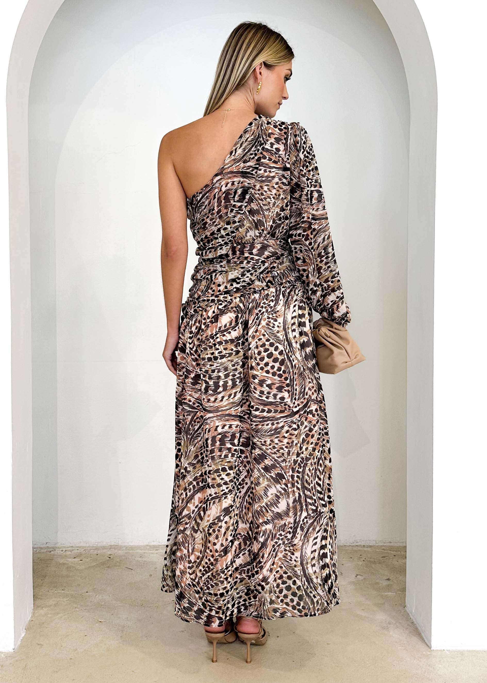 Lannora One Shoulder Maxi Dress - Peach Feather - Image 8