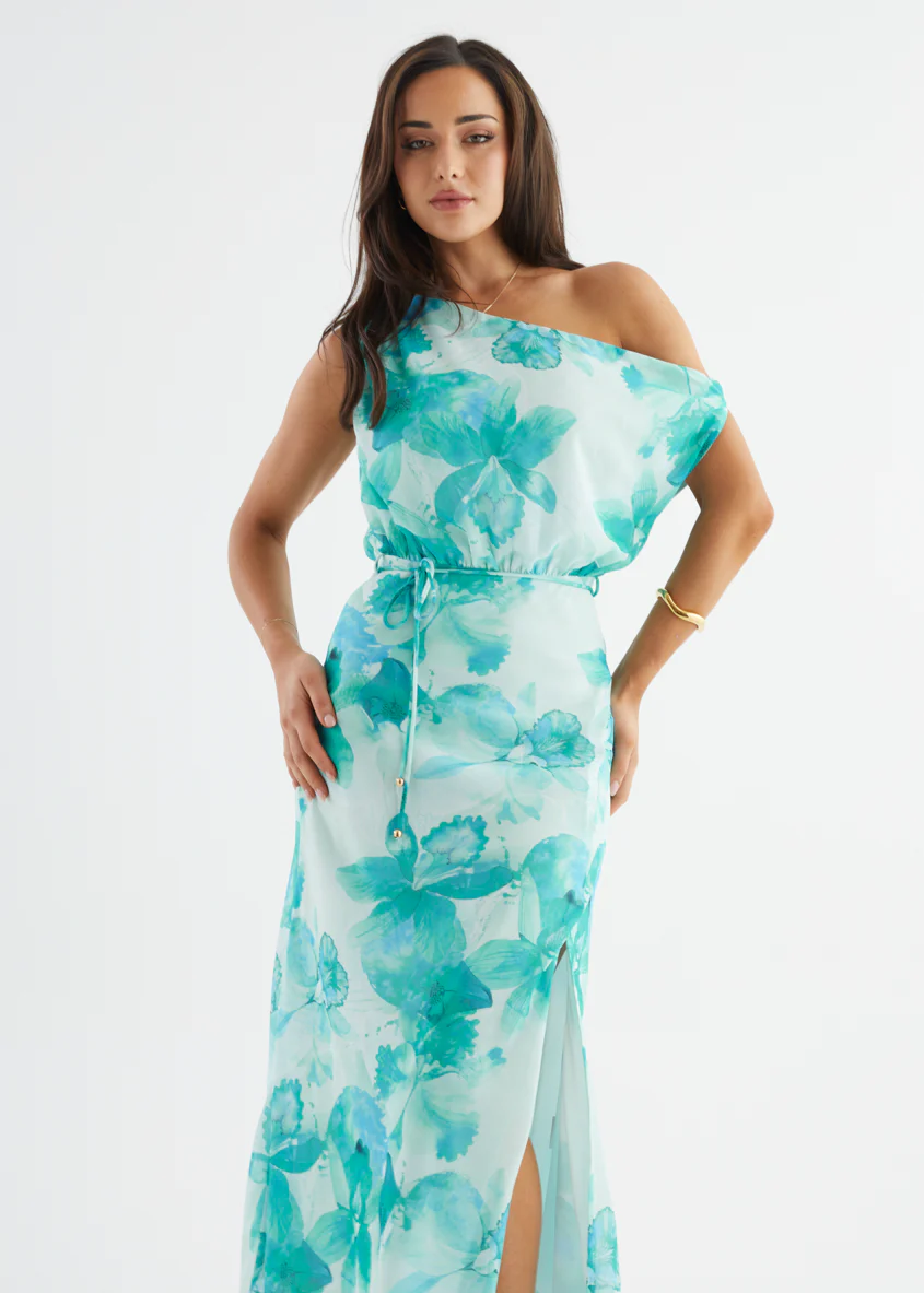 Larsa Drop Shoulder Maxi Dress - Turquoise Floral - Image 3