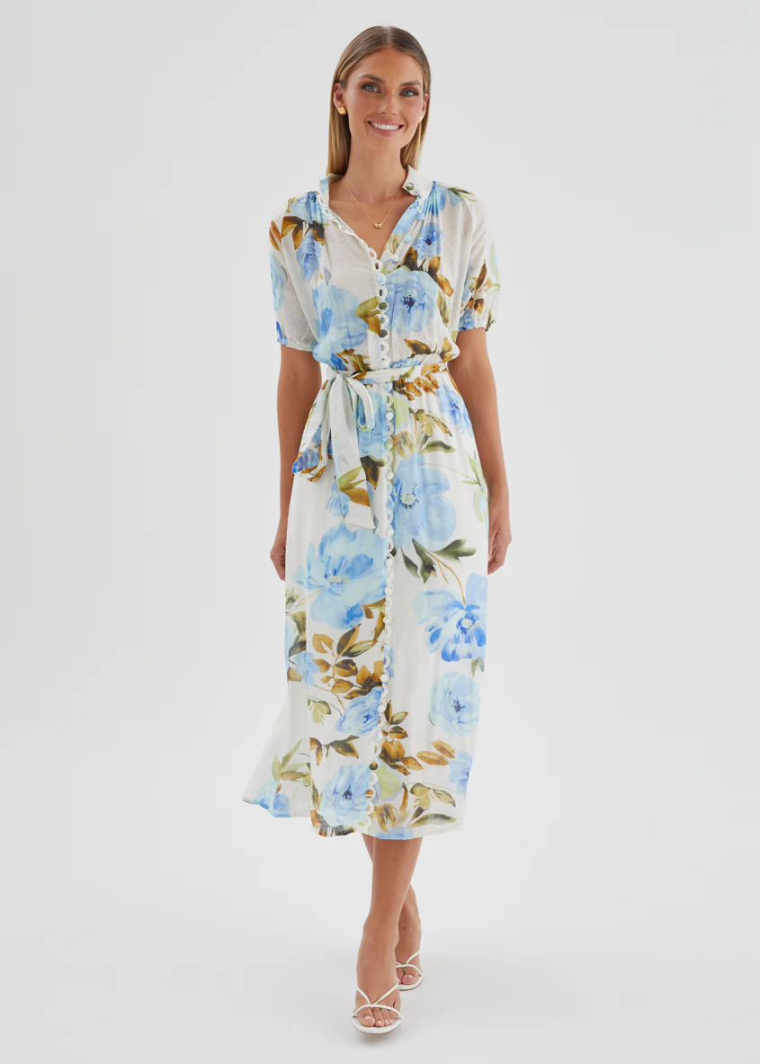 Lauretta Midi Dress - Blue Floral