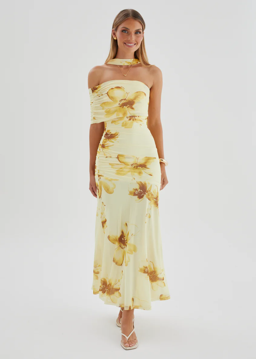Lena Mesh Maxi Dress - Lemon Floral - Image 2