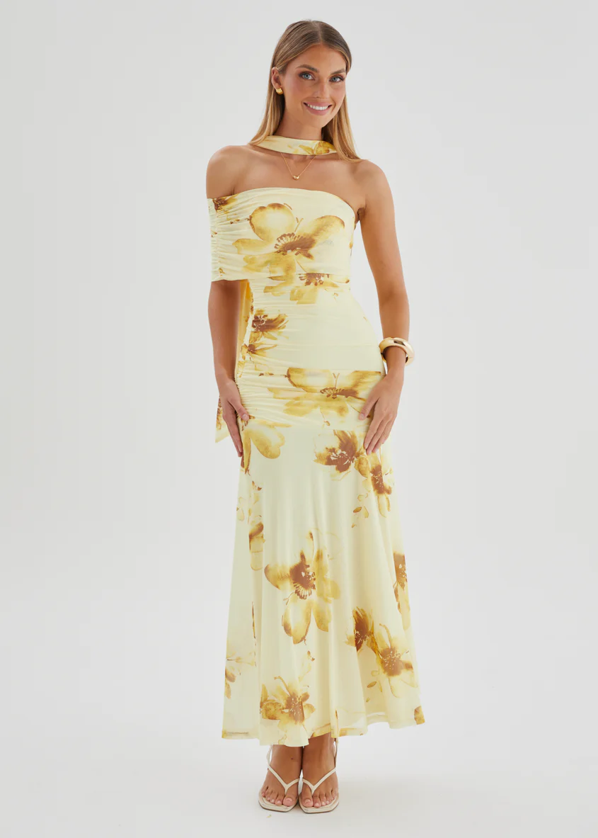 Lena Mesh Maxi Dress - Lemon Floral - Image 4