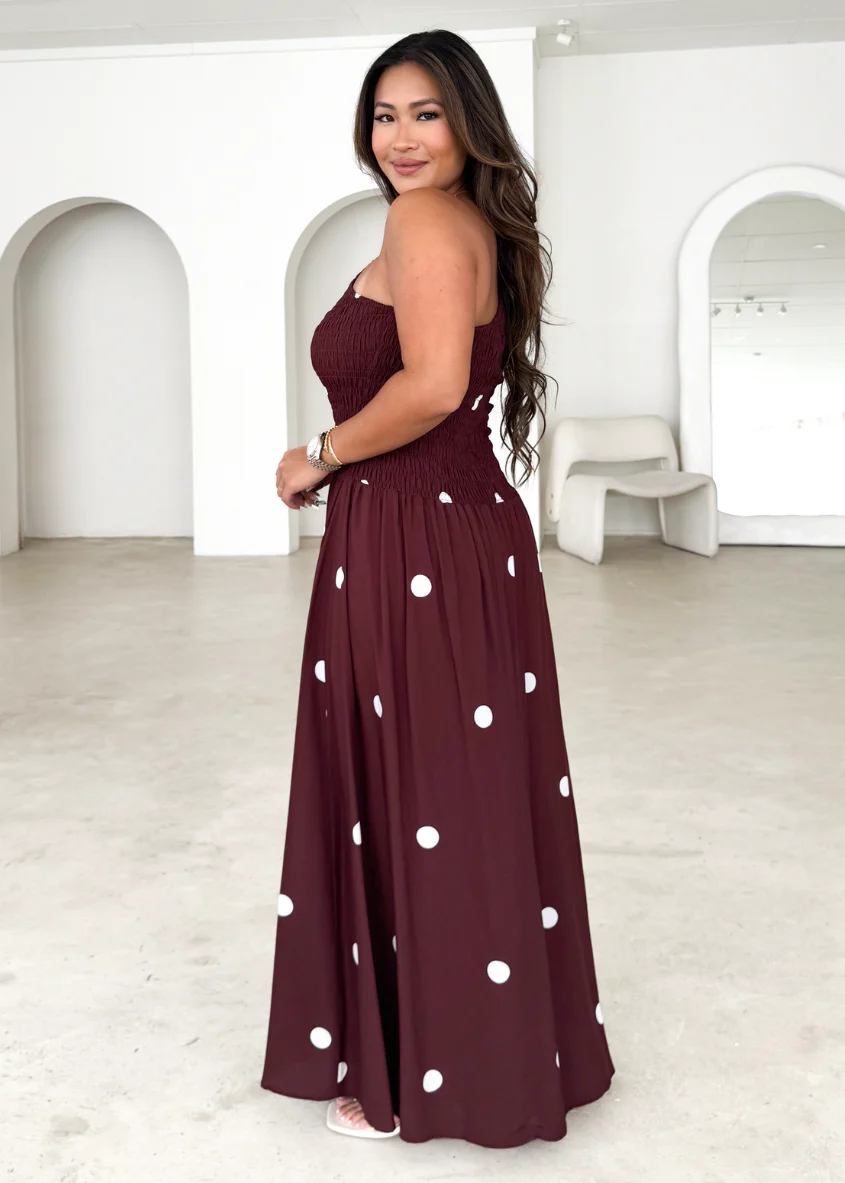 Leni One Shoulder Maxi Dress - Chocolate Spot - Image 4