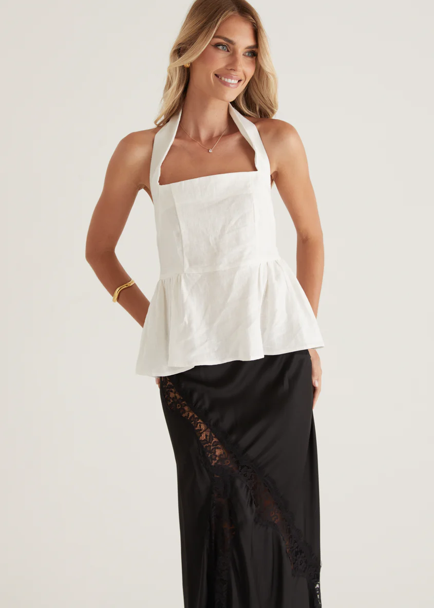 Lilou Halter Linen Top - Off White - Image 10