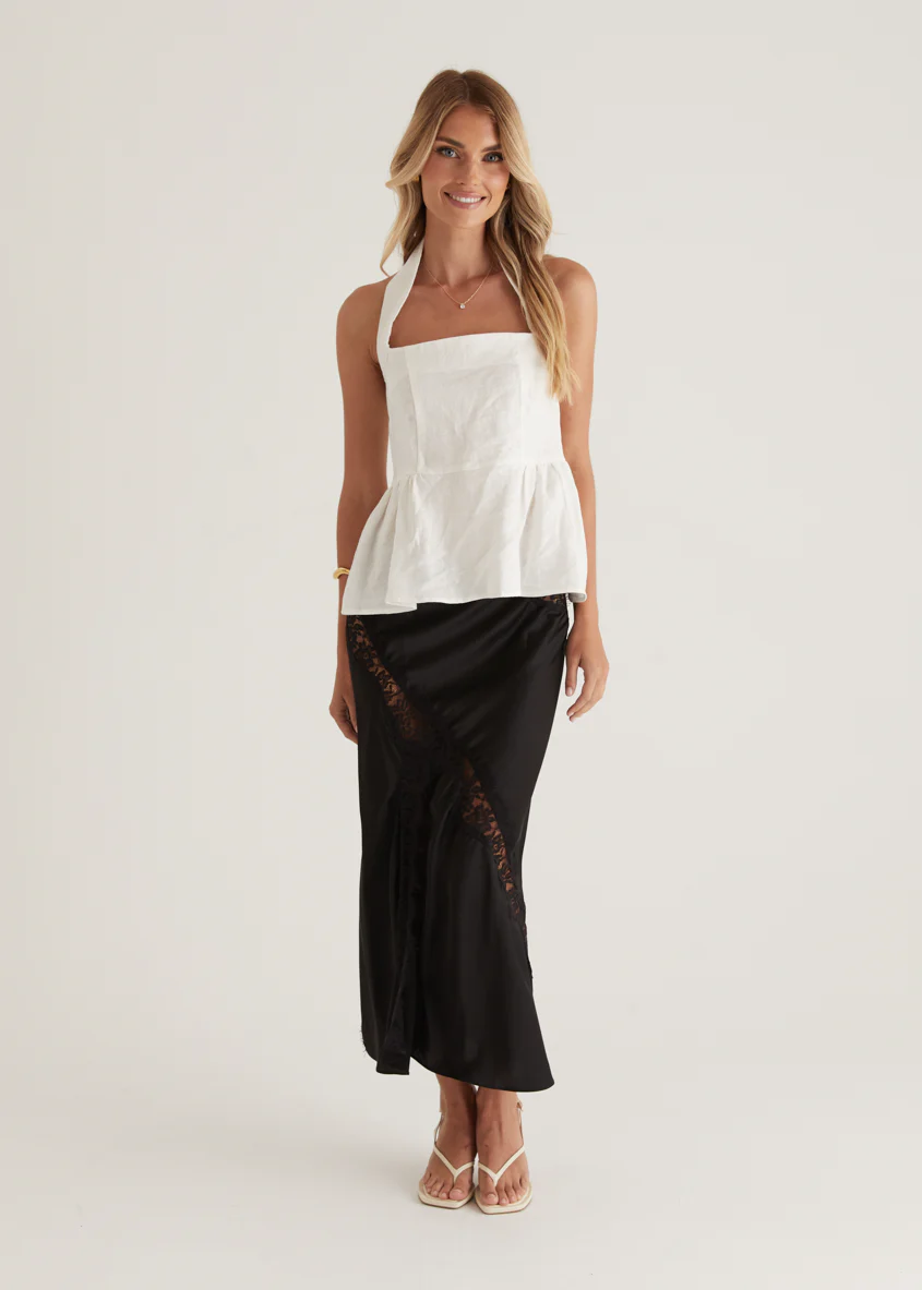 Lilou Halter Linen Top - Off White - Image 11