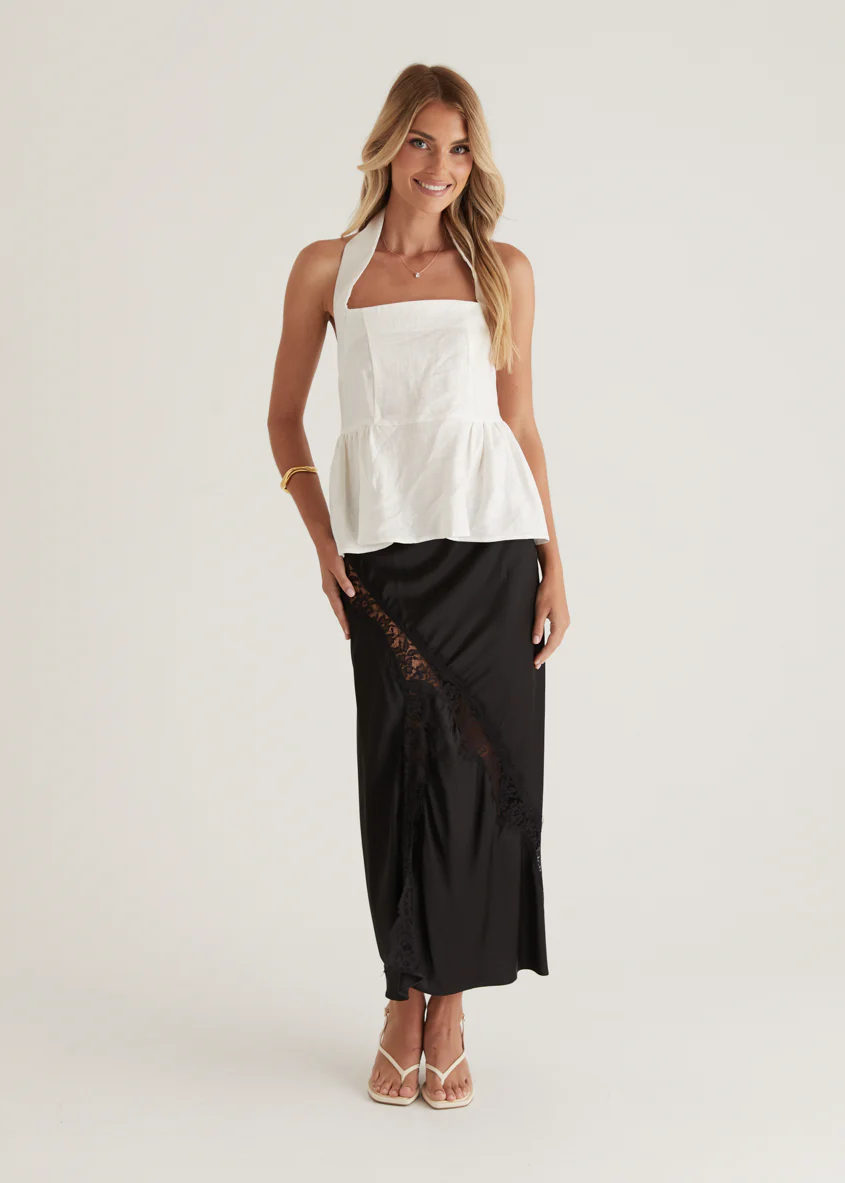 Lilou Halter Linen Top - Off White - Image 14