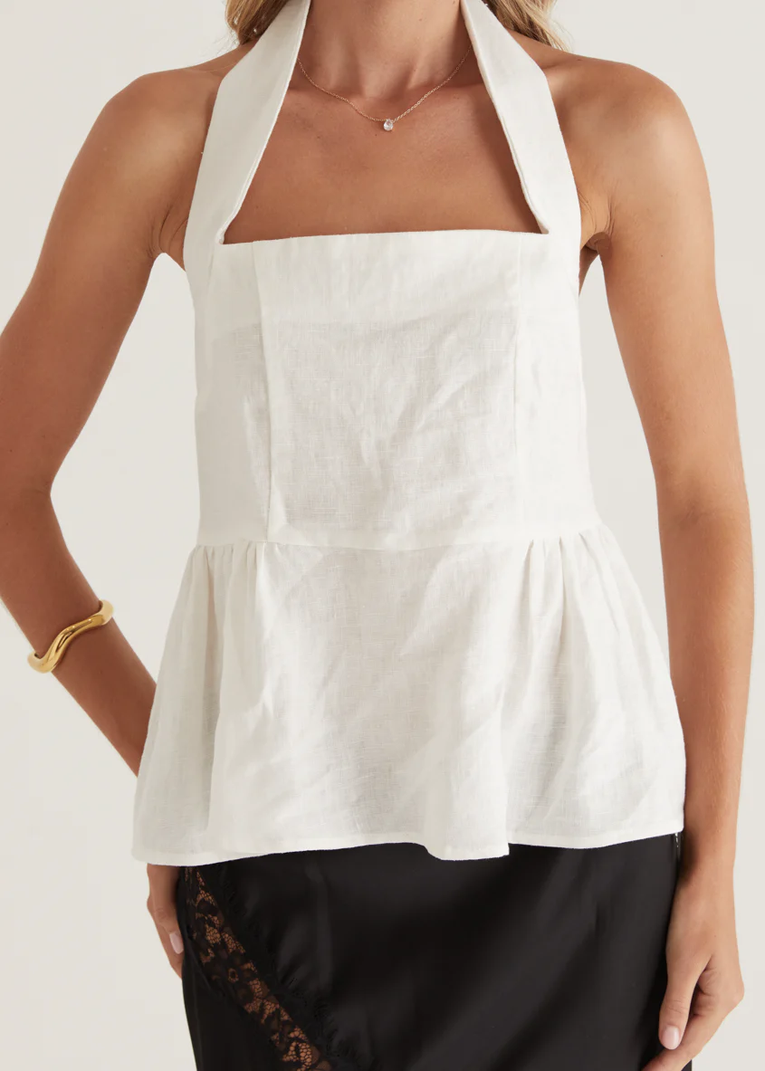 Lilou Halter Linen Top - Off White - Image 17