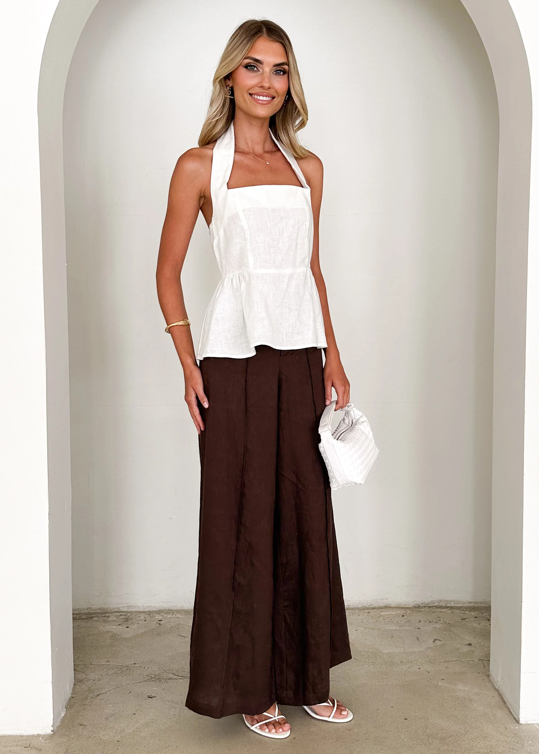Lilou Halter Linen Top - Off White - Image 4