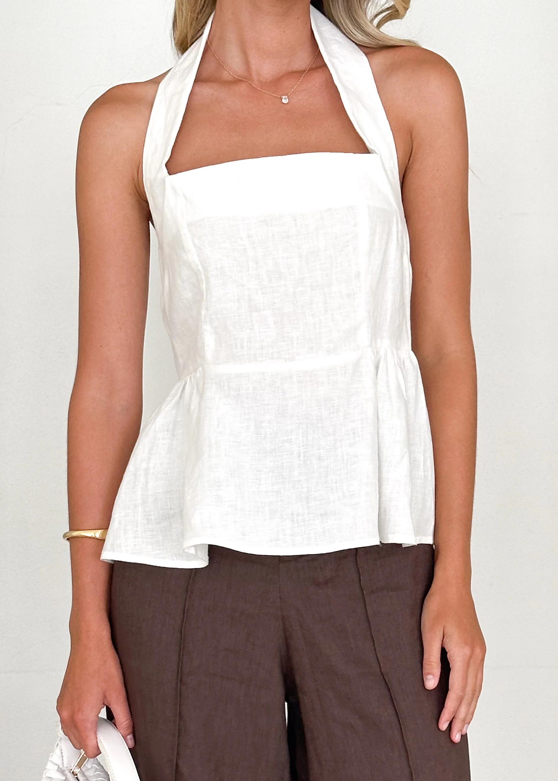 Lilou Halter Linen Top - Off White - Image 6