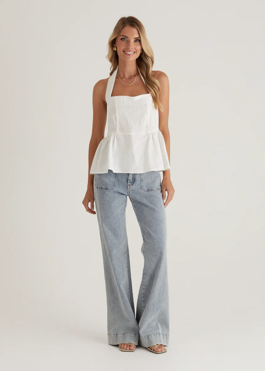 Lilou Halter Linen Top - Off White - Image 7