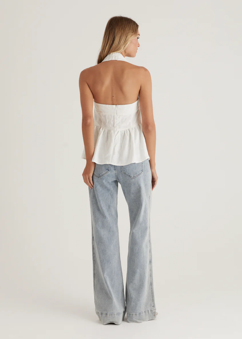 Lilou Halter Linen Top - Off White - Image 9