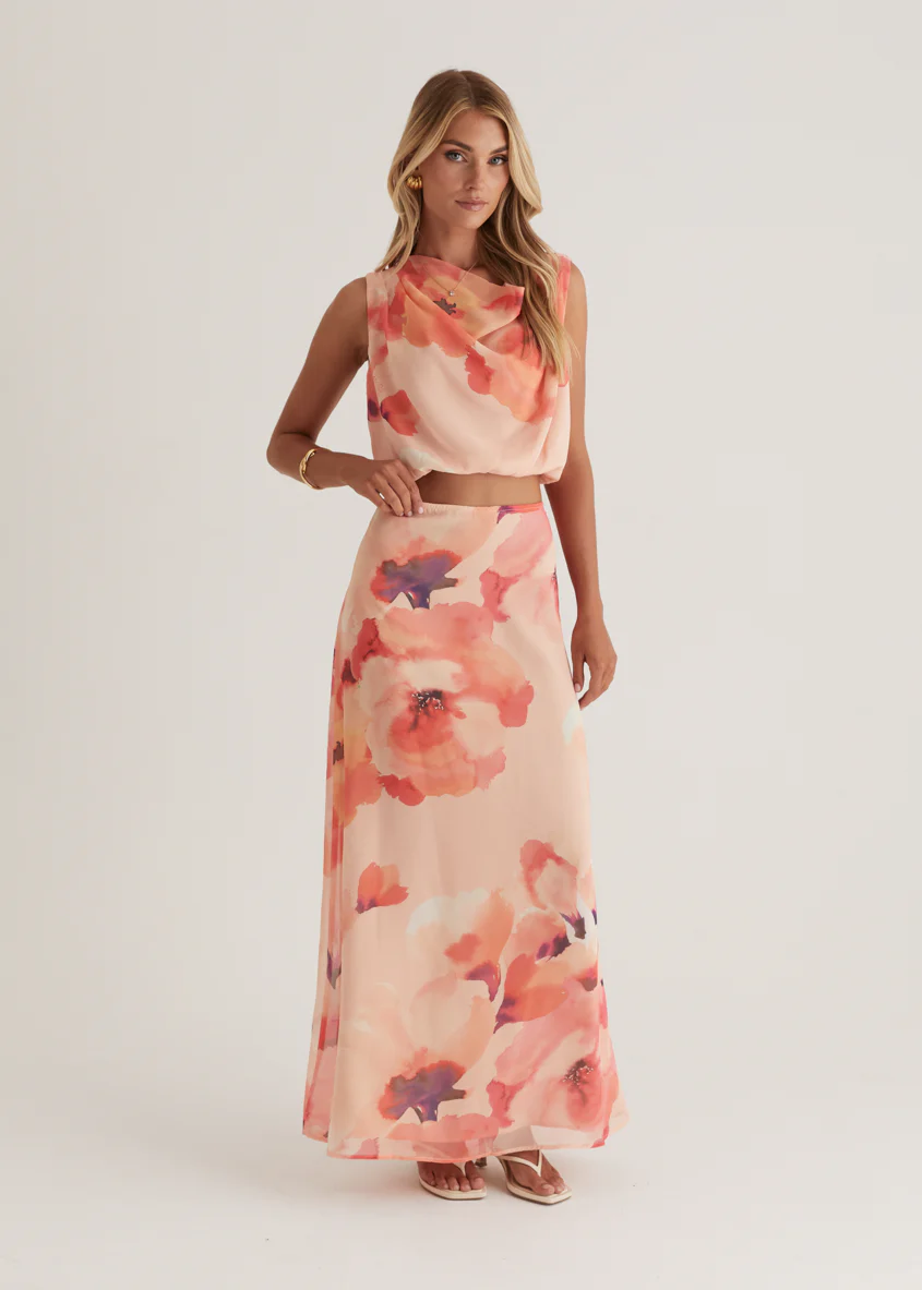 Lilyfield Maxi Skirt - Peach Floral - Image 11