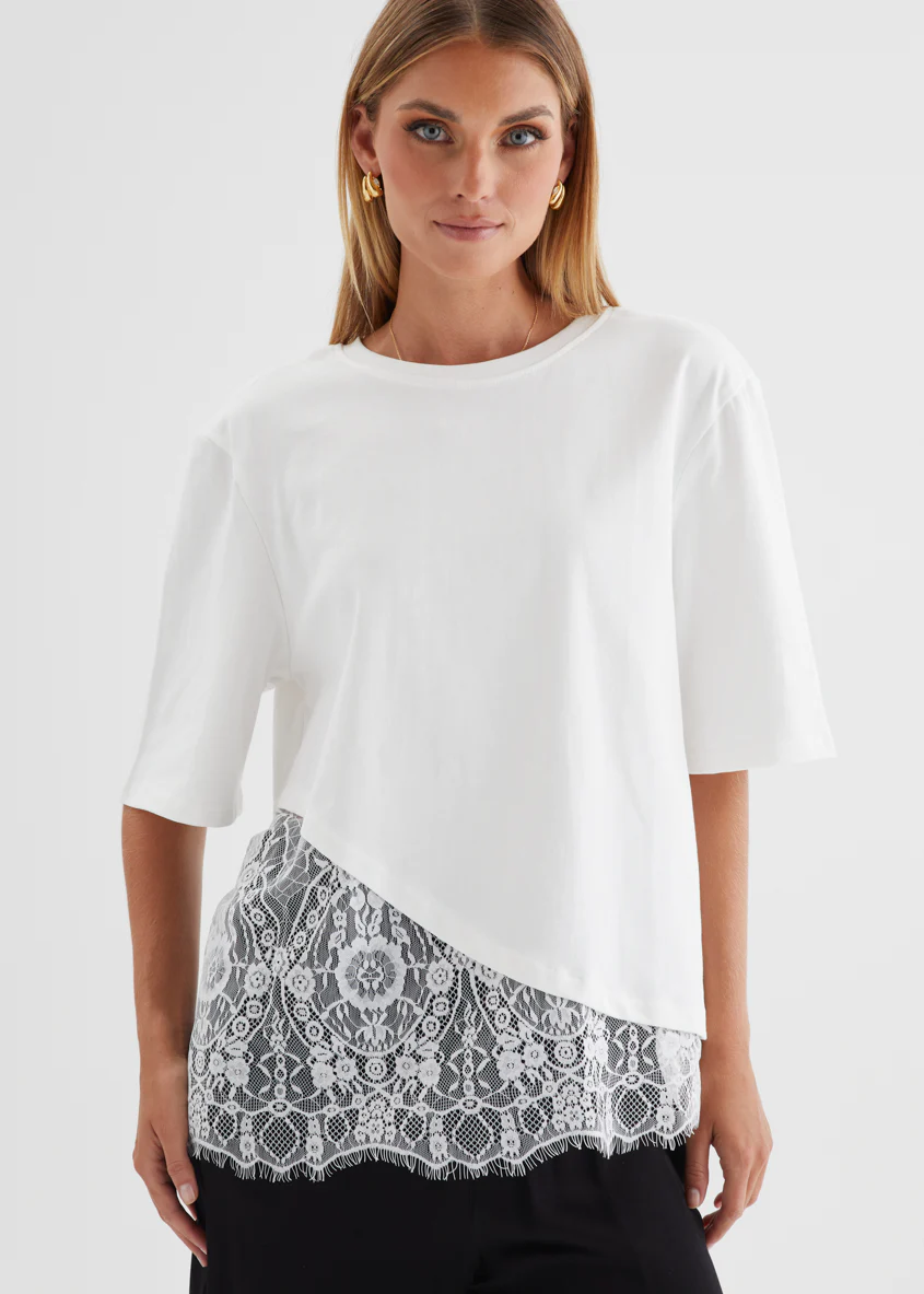 Lolana Lace Splice Top - Off White - Image 2