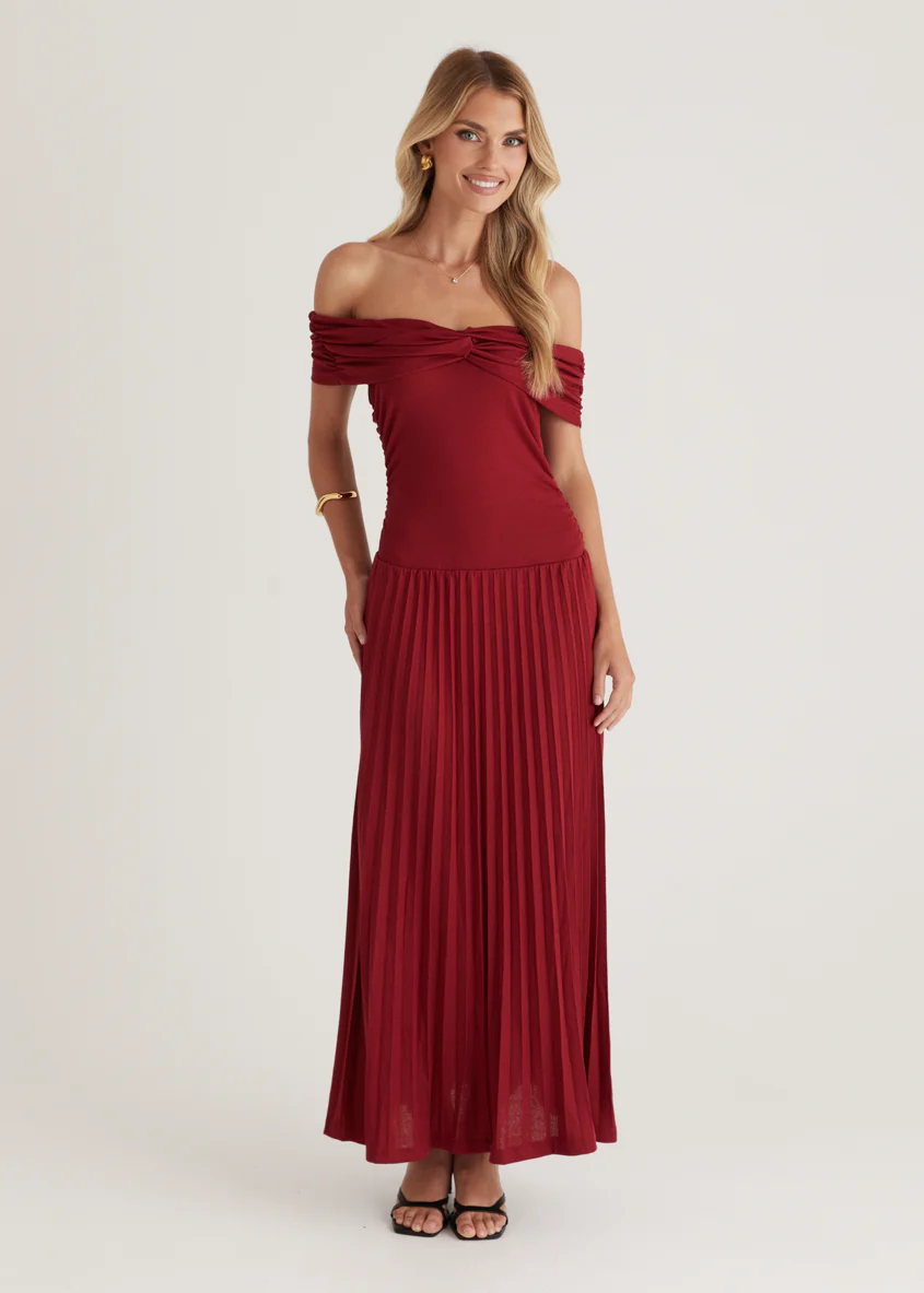 Lottie Off Shoulder Maxi Dress - Burgundy - Image 3