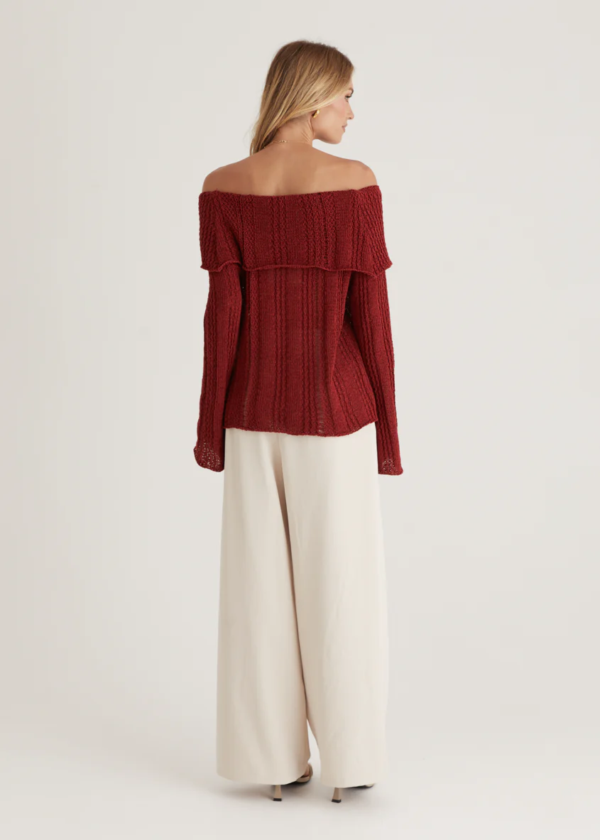 Lucy Off Shoulder Sweater - Burgundy - Image 7