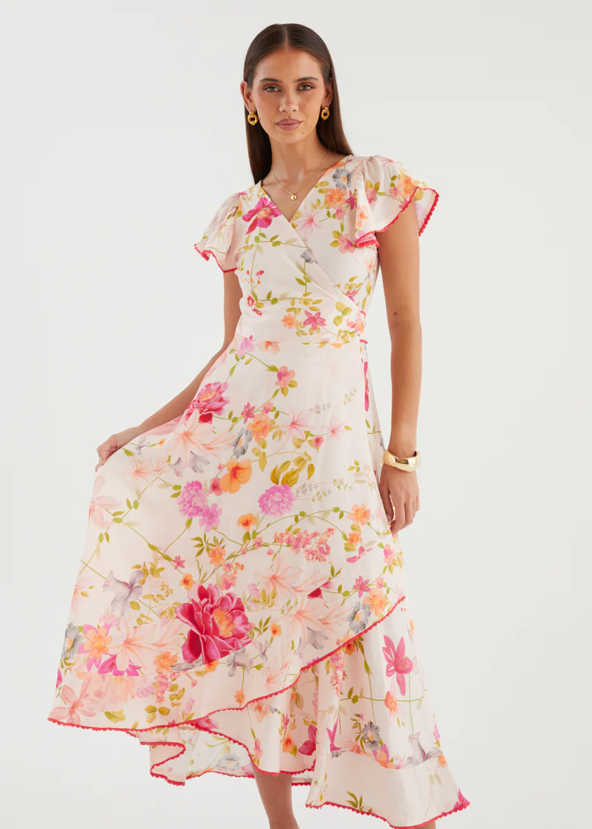 Lyle Wrap Midi Dress - Pink Floral - Image 2
