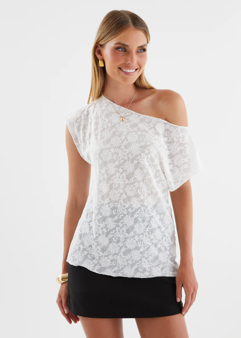 Lyndel Drop Shoulder Top - White Lace - Image 4