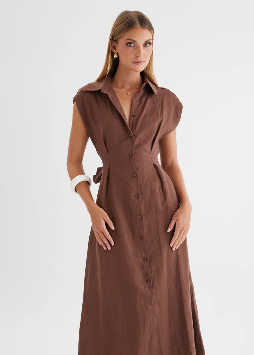Makari Linen Midi Dress - Chocolate - Image 4