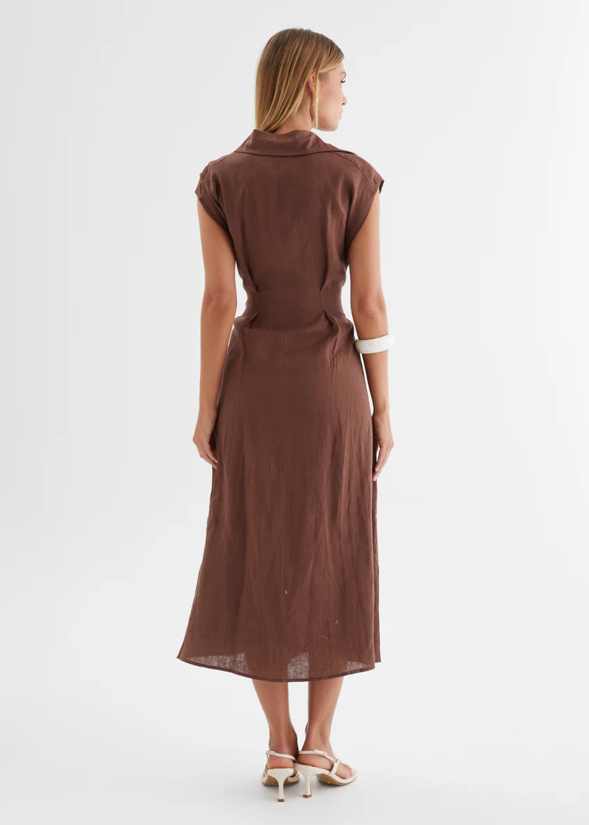 Makari Linen Midi Dress - Chocolate - Image 8