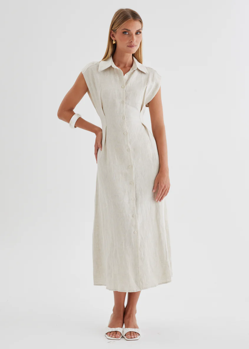 Makari Linen Midi Dress - Oatmeal - Image 8