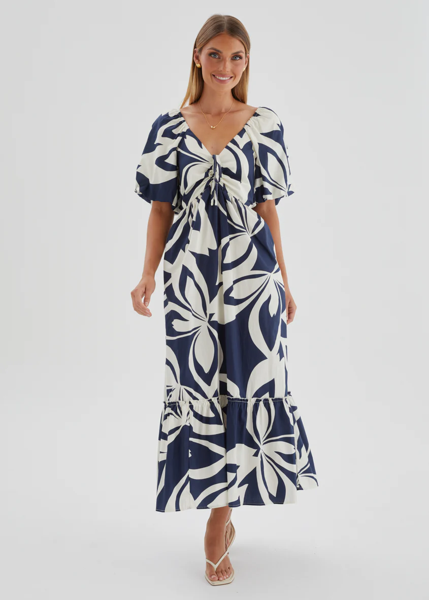 Margo Maxi Dress - Navy Abstract