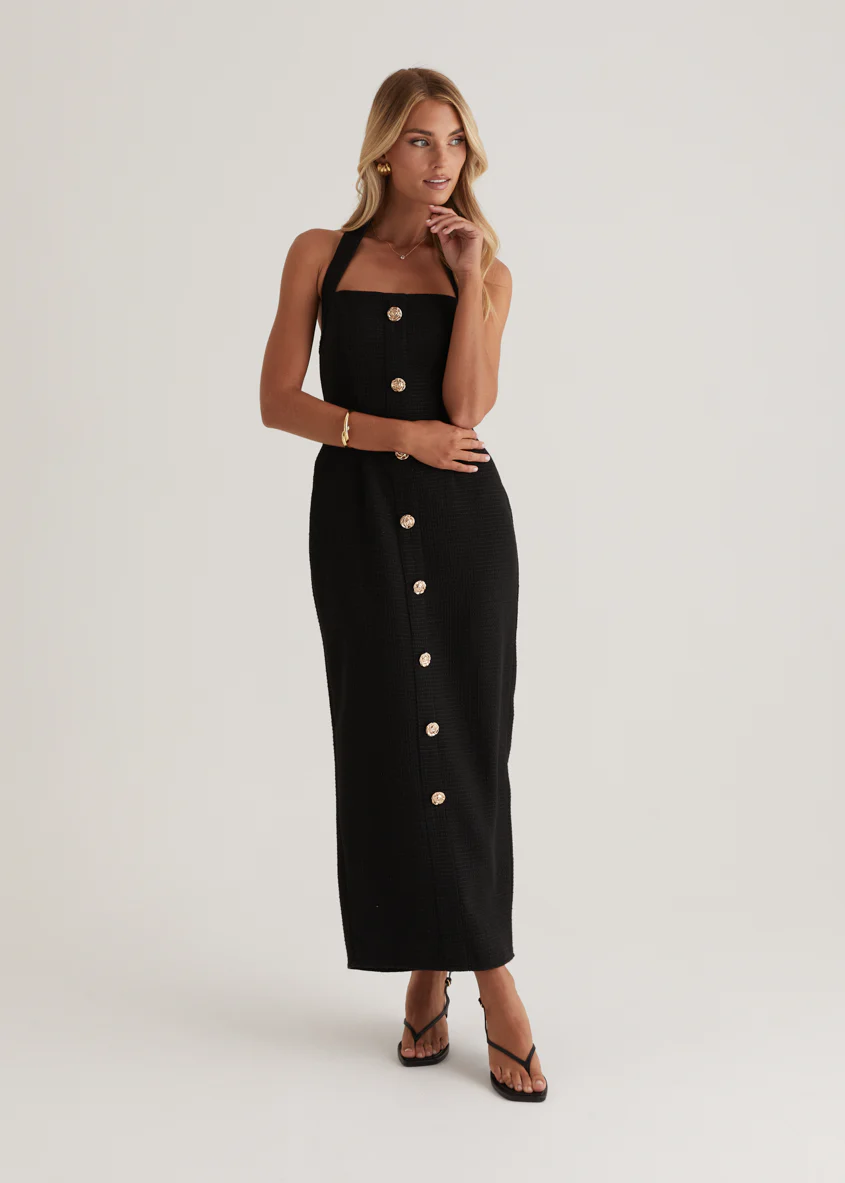 Marina Halter Midi Dress - Black - Image 4