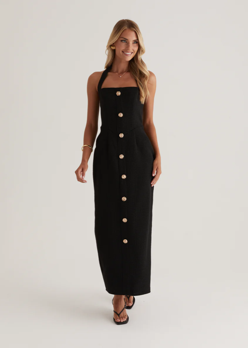 Marina Halter Midi Dress - Black - Image 5