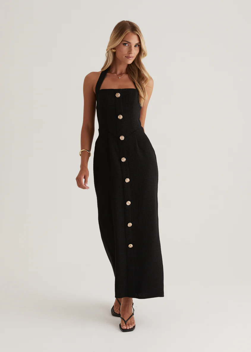 Marina Halter Midi Dress - Black - Image 7